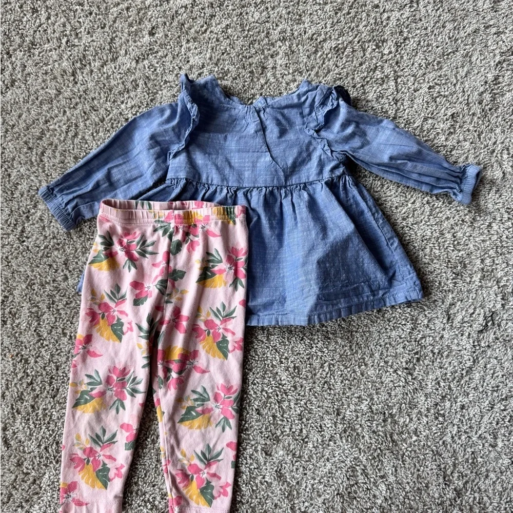 Toddler gir 2-piece fall outfit Long Sleeve top floral Leggings – Size 18 Months